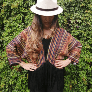 Kimono Corto Estampado Rayas Tonos Tierra