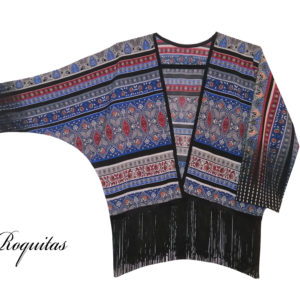 Kimono Corto Azul con Negro Fleco Largo